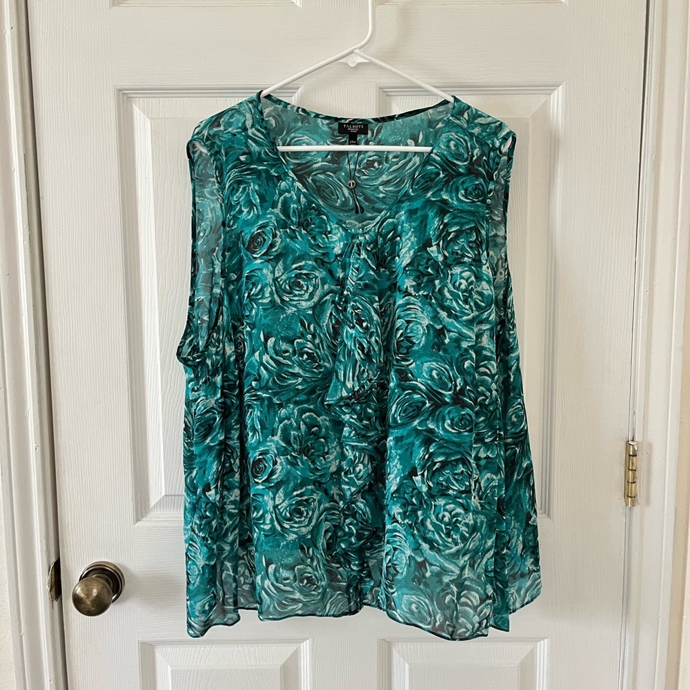 Talbots Teal Floral Blouse